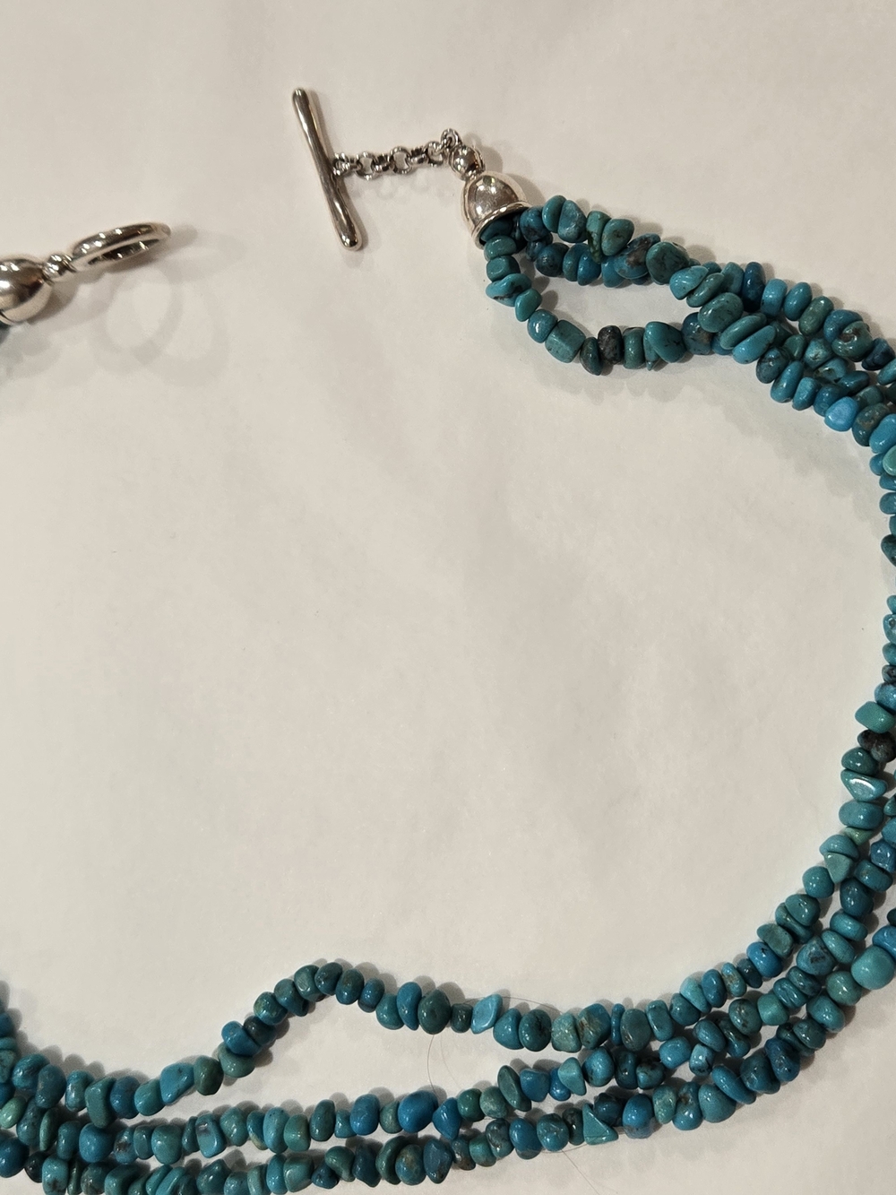Vintage 4 Strand Turquoise Nugget Necklace 925 Sterling Silver Toggle Clasp